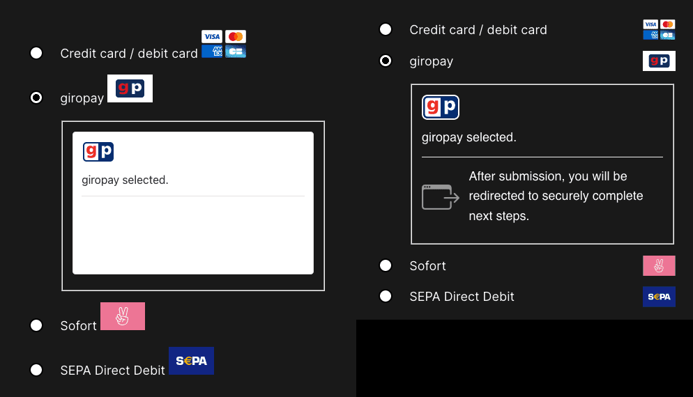 giropay shortcode comparison