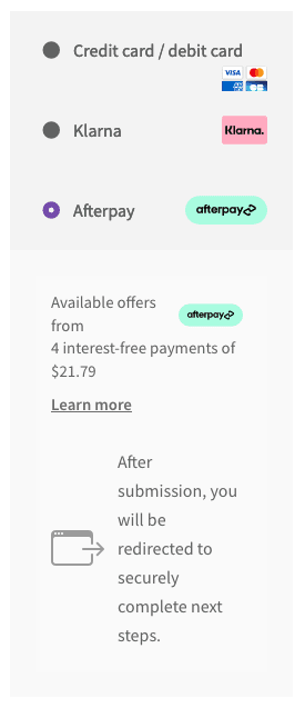 Shortcode checkout with mint Afterpay logo