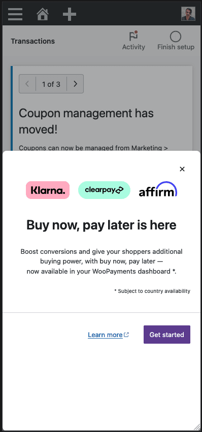 Modal on mobile with Clearpay logo