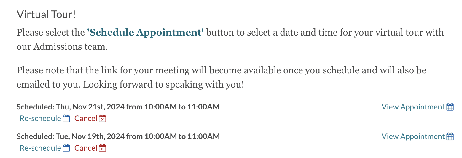 Example of a duplicate appointment on the parent portal