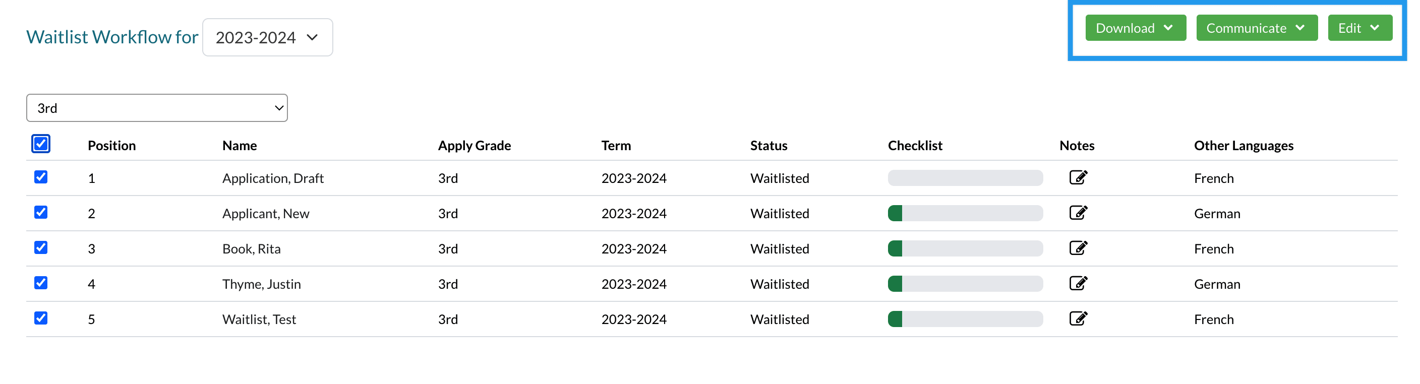 Edit options on the waitlist page.