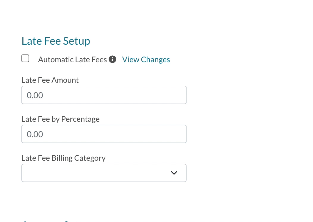 example GIF of late fees being setup on a billing setup page