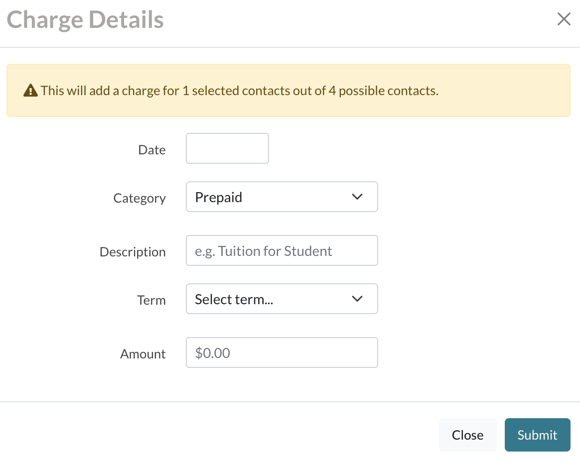 The charge details pop-up box on the Accounts page.