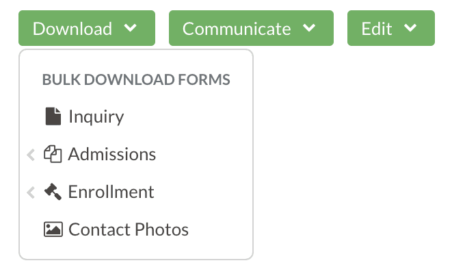 The Download menu open on a list page or search