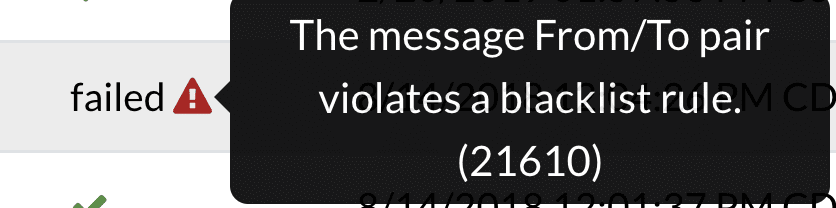 An example error icon on the text message history page