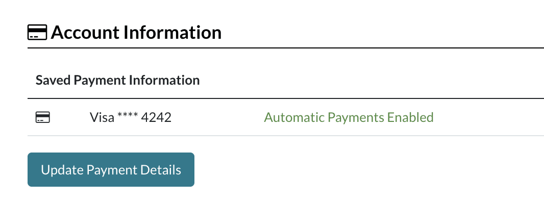 Update Payment Details in the billing management tab.