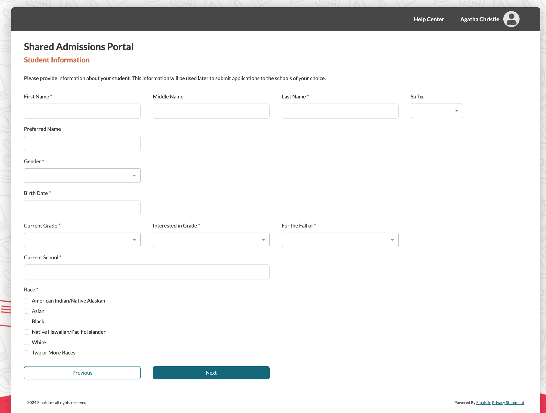 Student Information Form  - page 1