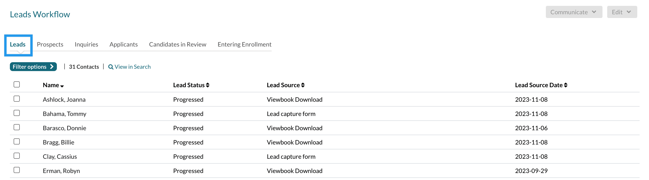 Leads Workflow page.