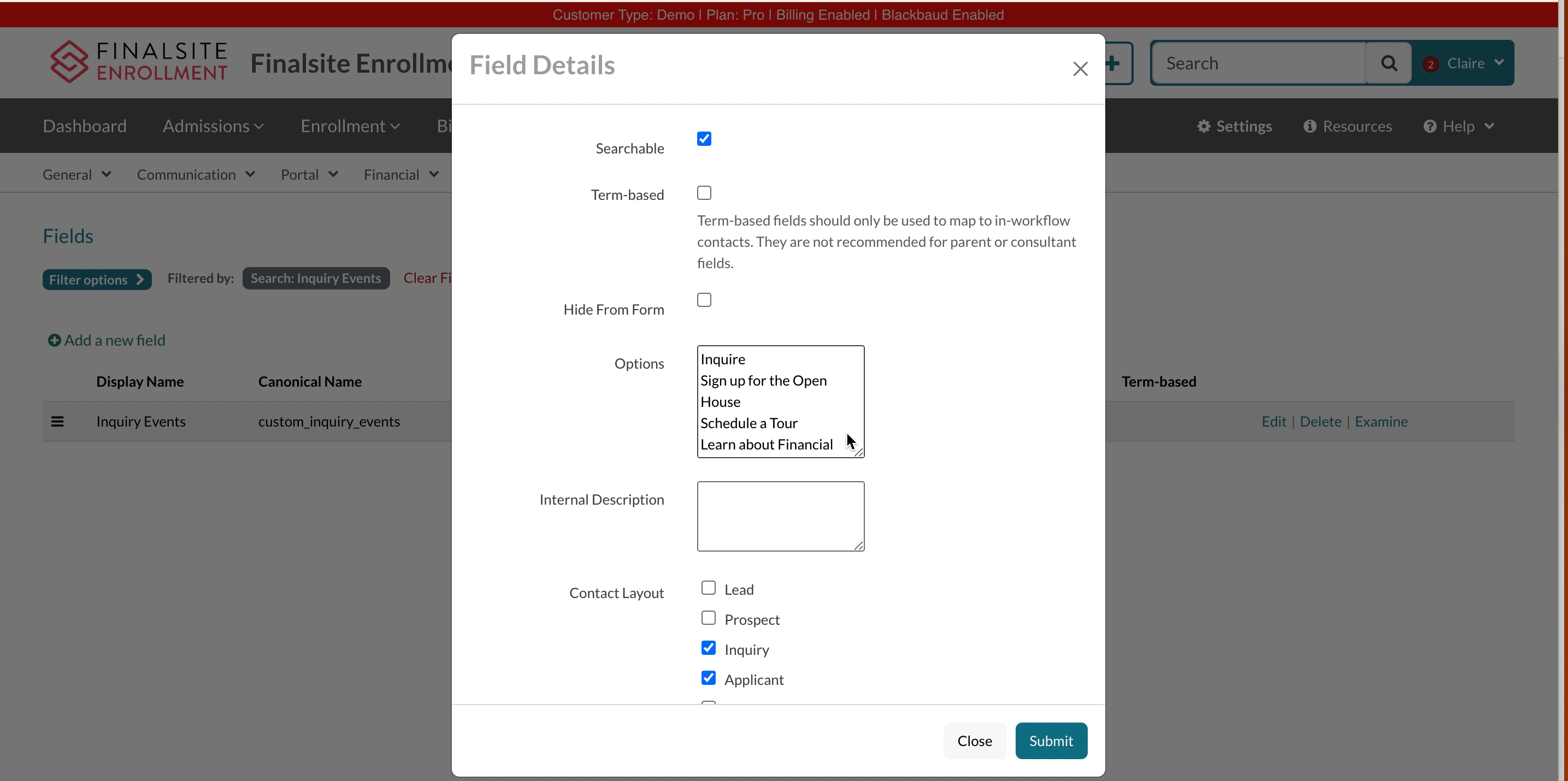 GIF of removing the Schedule a Tour option from the inquiry form