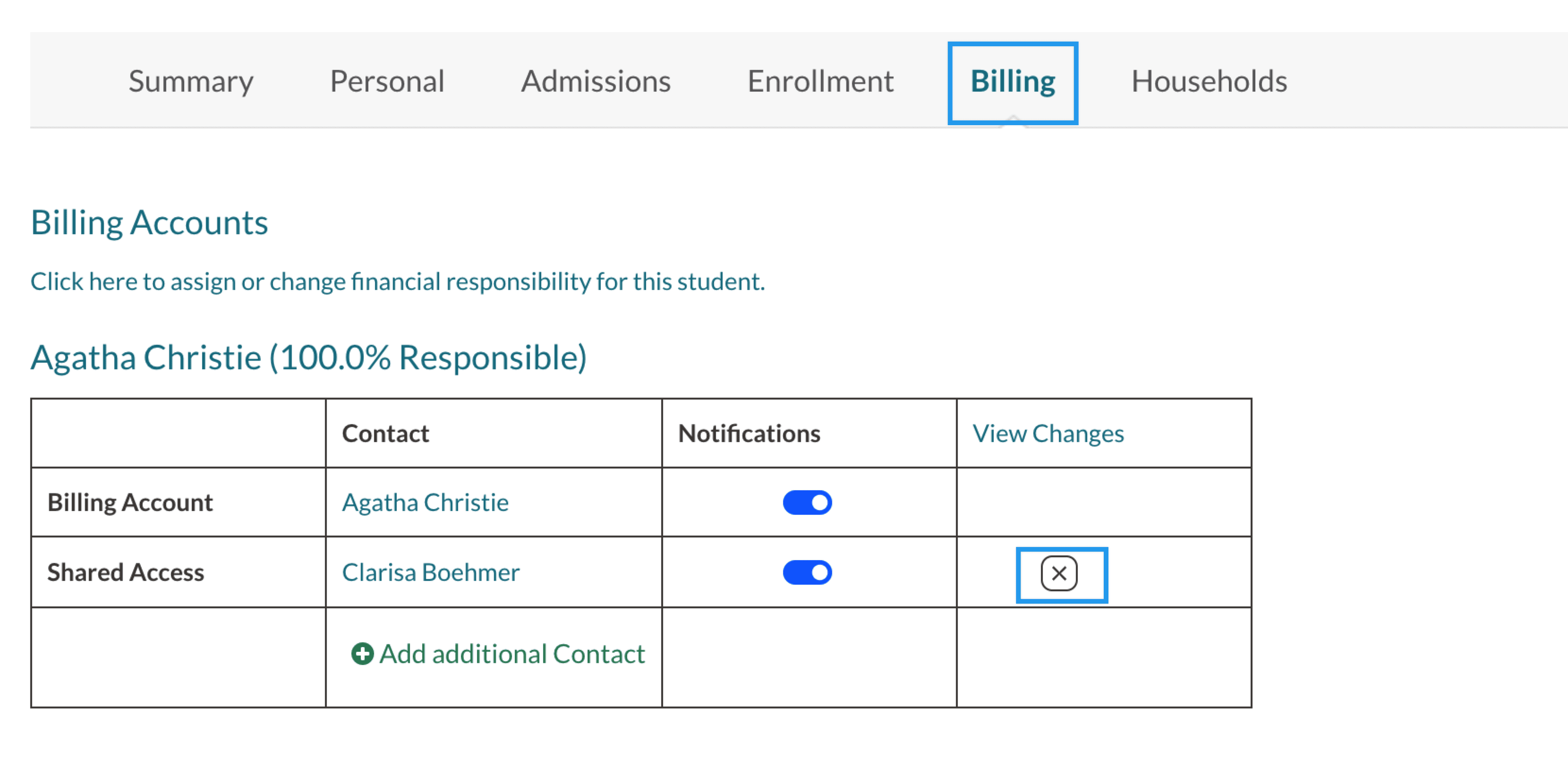 Shared access on billing tab
