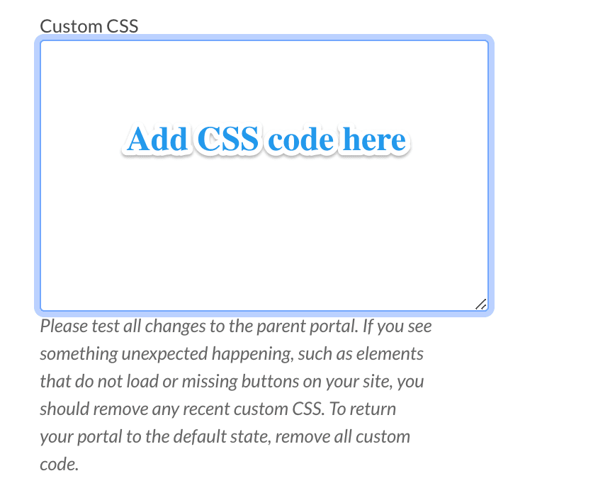 Custom CSS area of the parent portal design page