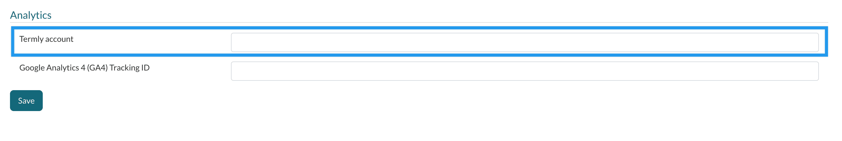 The section of the parent portal content page that shows the Termly account field