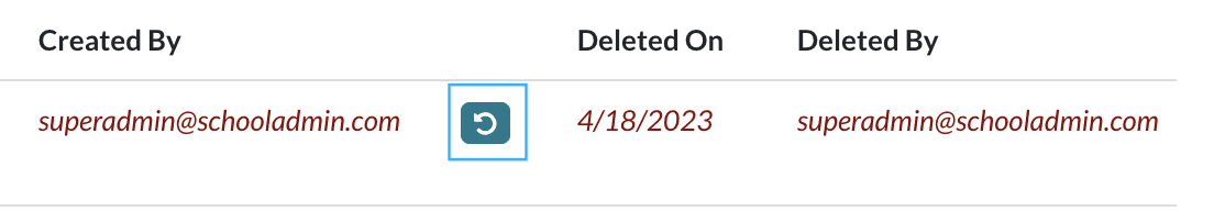 The reverse icon to restore a deleted item on the Audits tab.