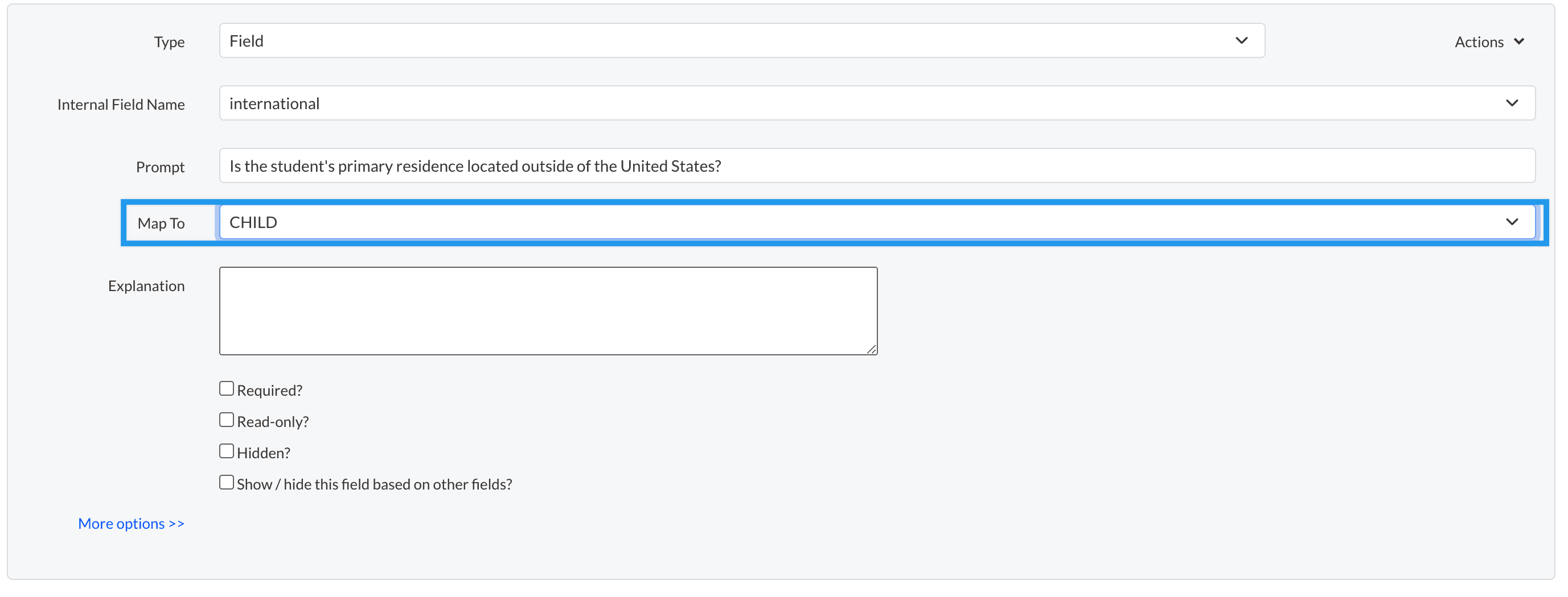 Adding a field within the Advanced form editor with the Map To section highlighted.