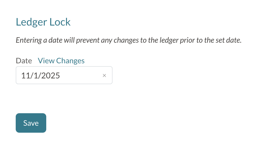 Ledger Lock section on the Billing Setup page