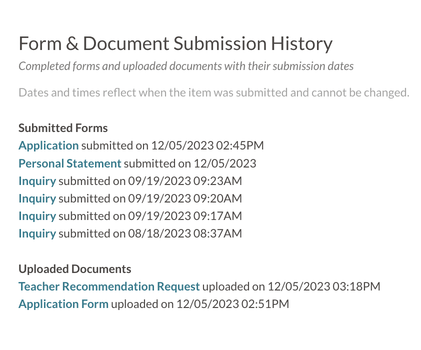 Form & Document Submission History
