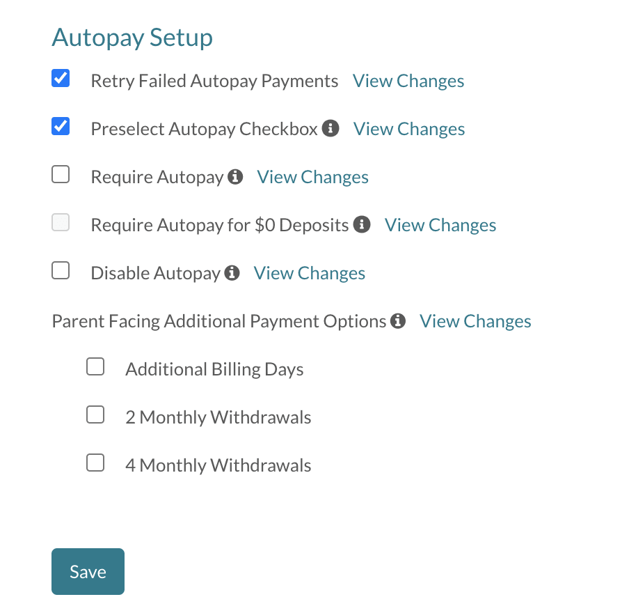 Autopay Setup section of the Billing Setup page.