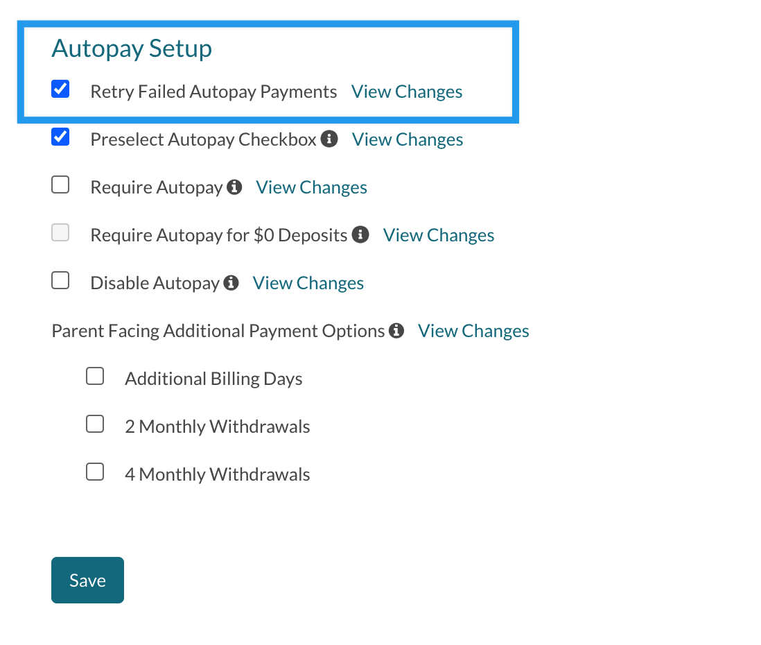 Autopay Setup section of the Billing Setup page.