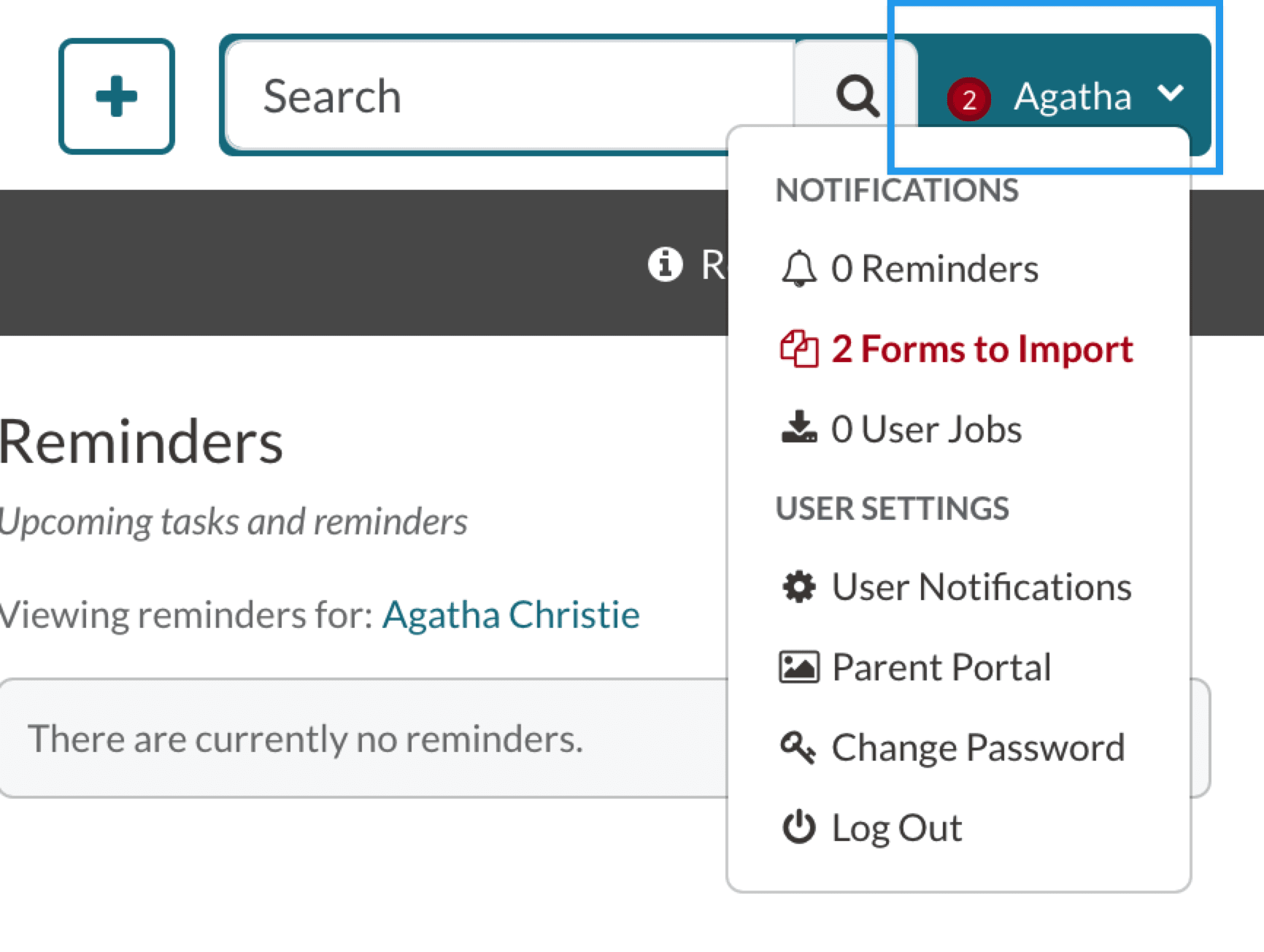 The username menu in Finalsite Enrollment.png