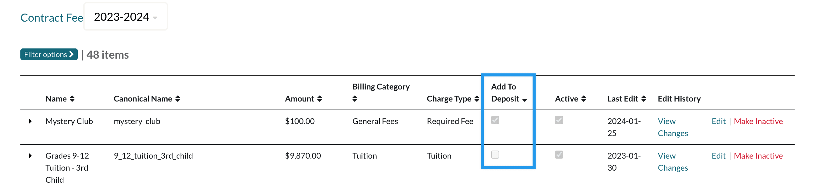 Contract Fees Page