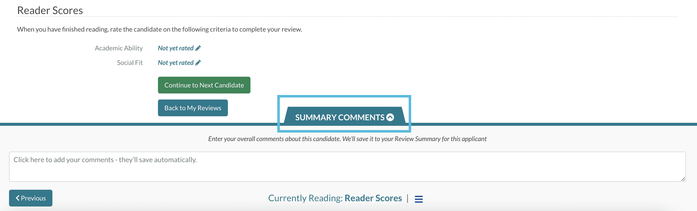 The summary comment section of the review module.