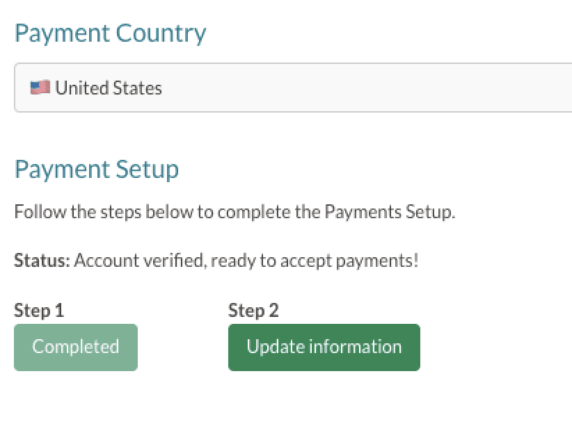 Payments page after you have onboarded