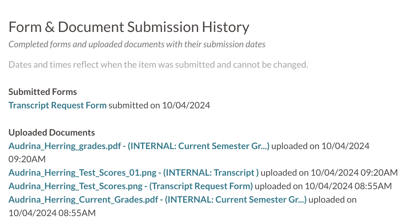 Form & Document Submission History