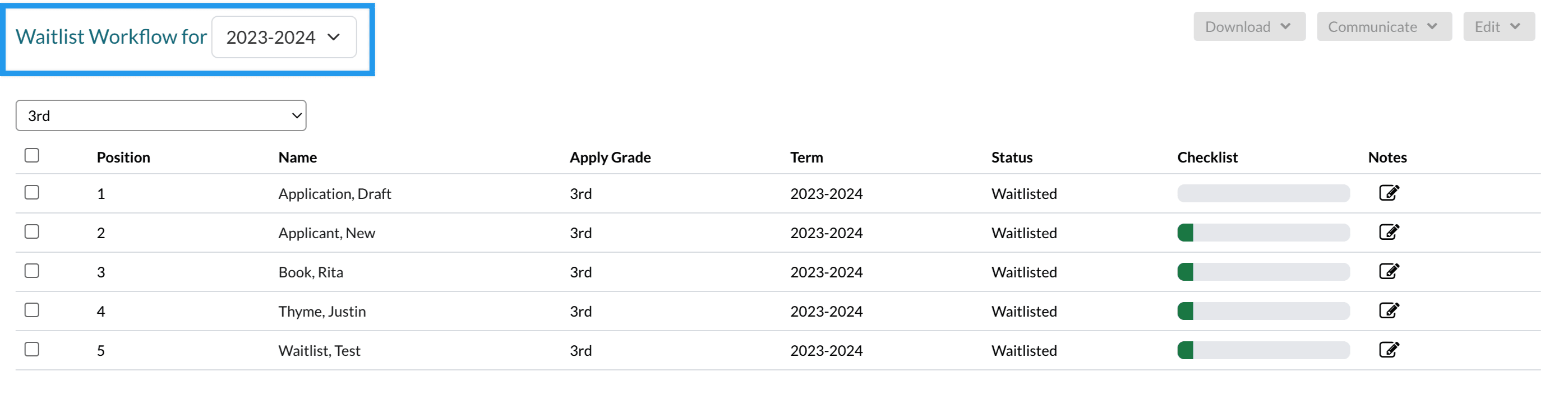 Term picker on the Waitlist page.