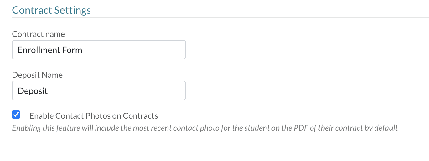 Contract Settings area within the Enrollment Setup page.