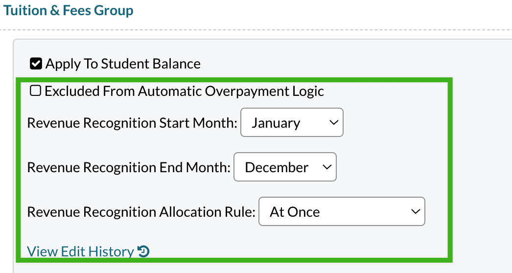 Additional settings/options avaiable within the Billing Category Group setup