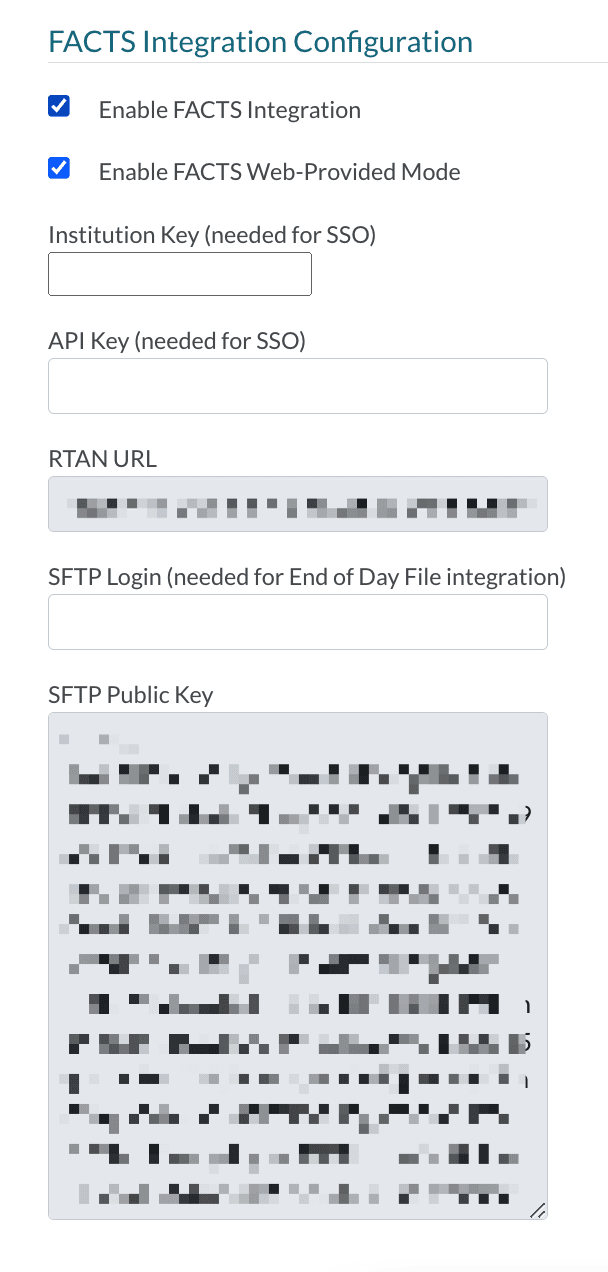 FACTS intergration configuration page.