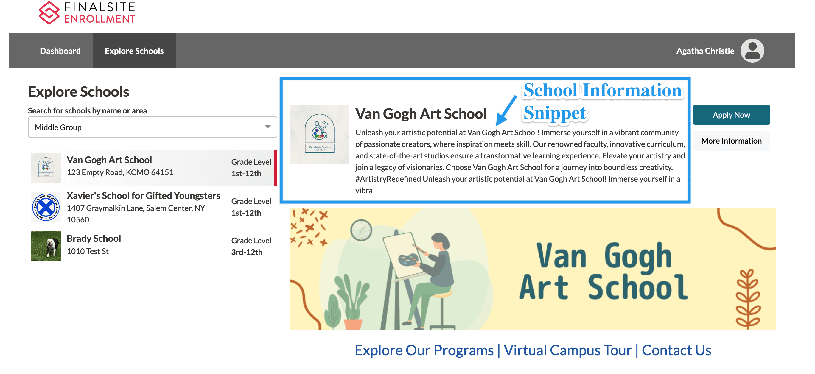 School Info Snippet in the shared portal