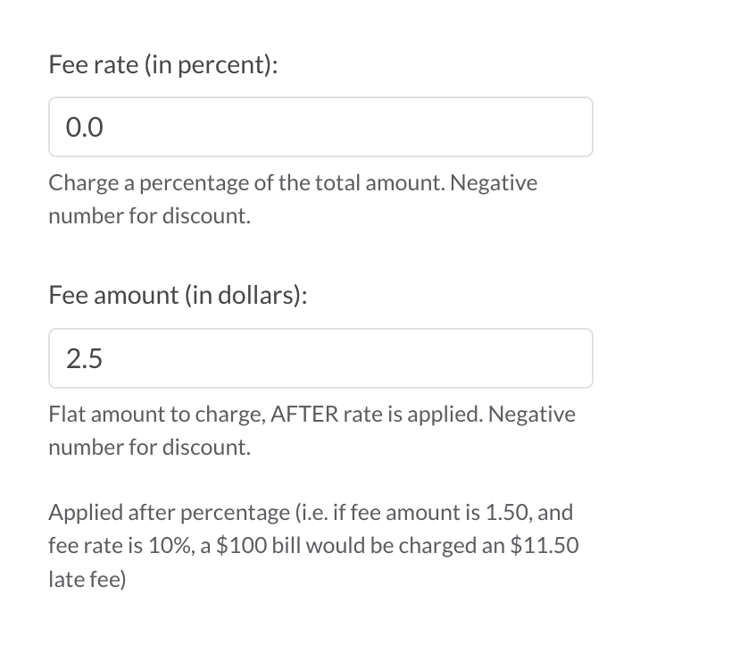 Fee rate section for Electronic checks in the Payment setup page