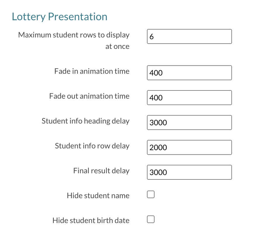 Lottery Presentation section of the lottery page