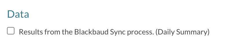 User notifications page showing the Blackbaud sync notification.