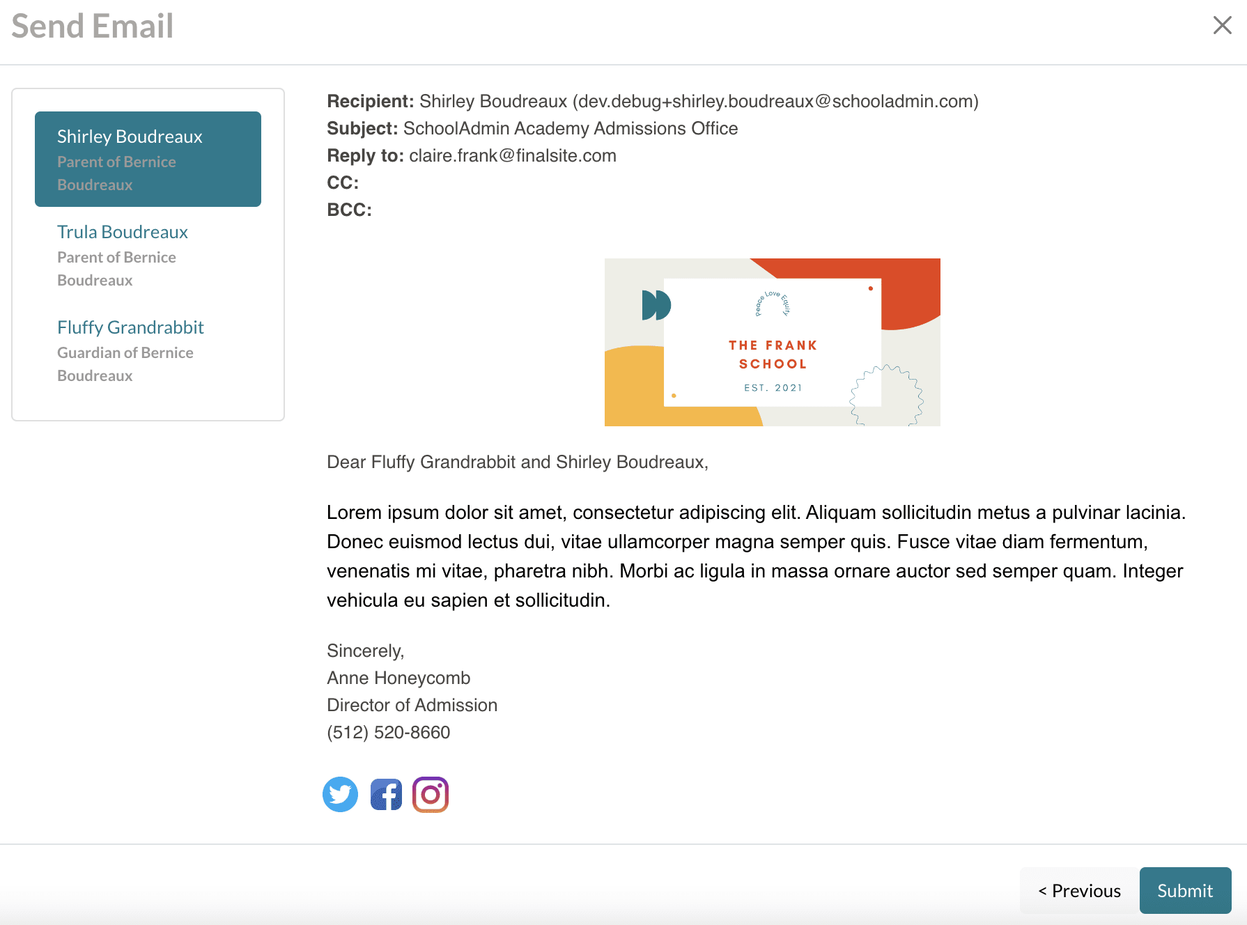 Example of an email in preview mode.