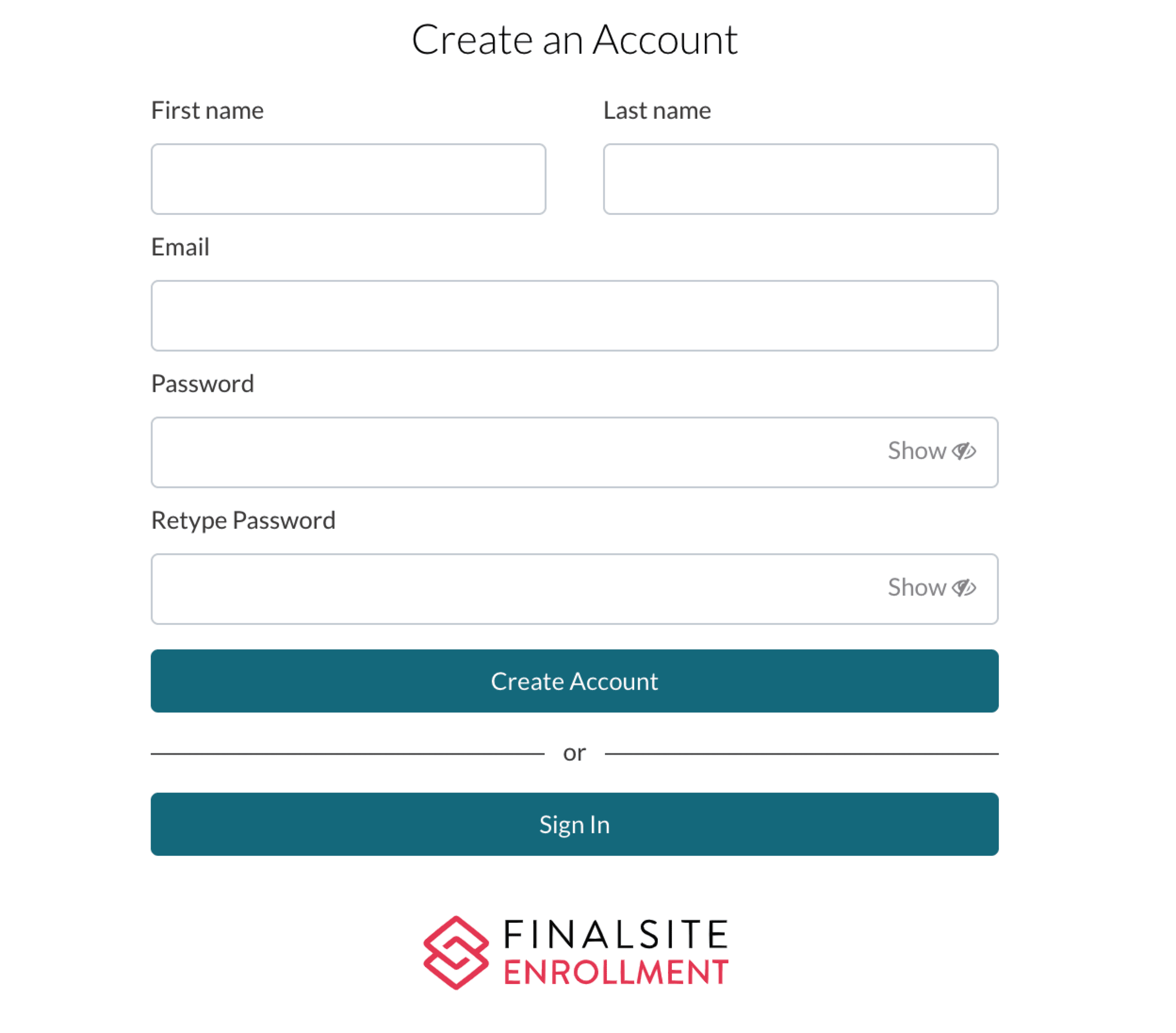 Create an Account Page
