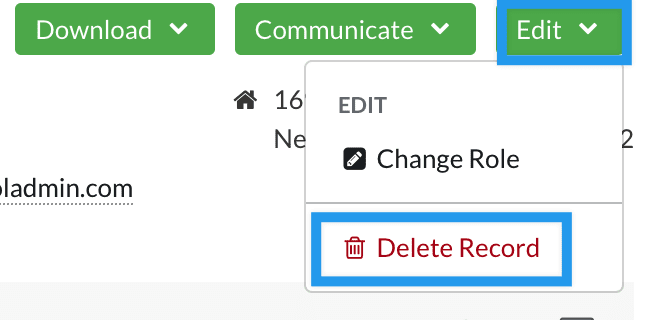Delete Record link on the Edit menu.