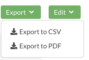 Export menu on the Students list page