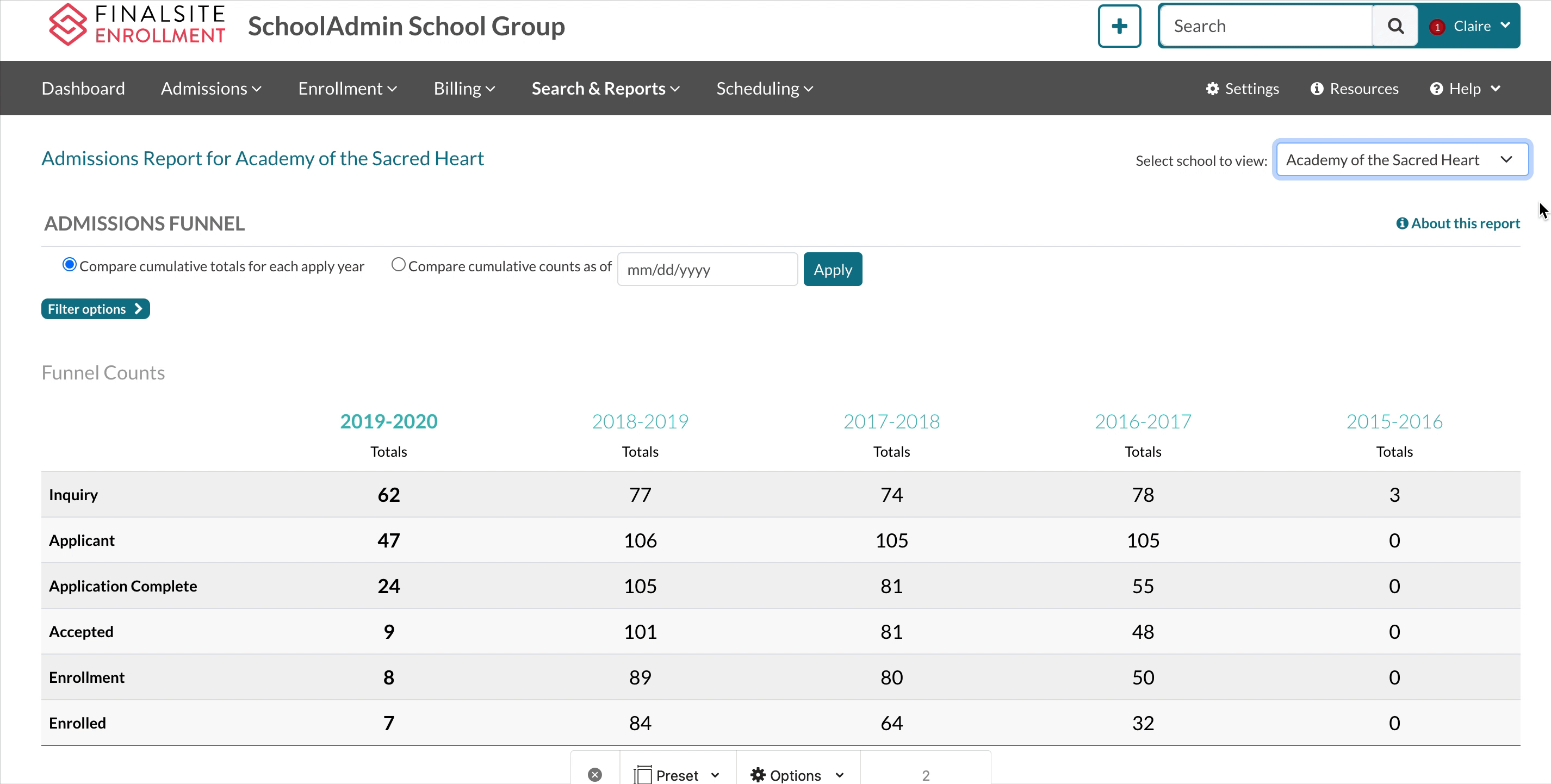 GIF of subsite dropdown in Admissions report.gif