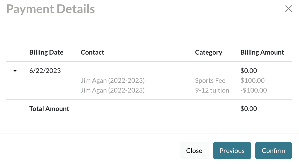 Add payment pop-up confirmation screen.