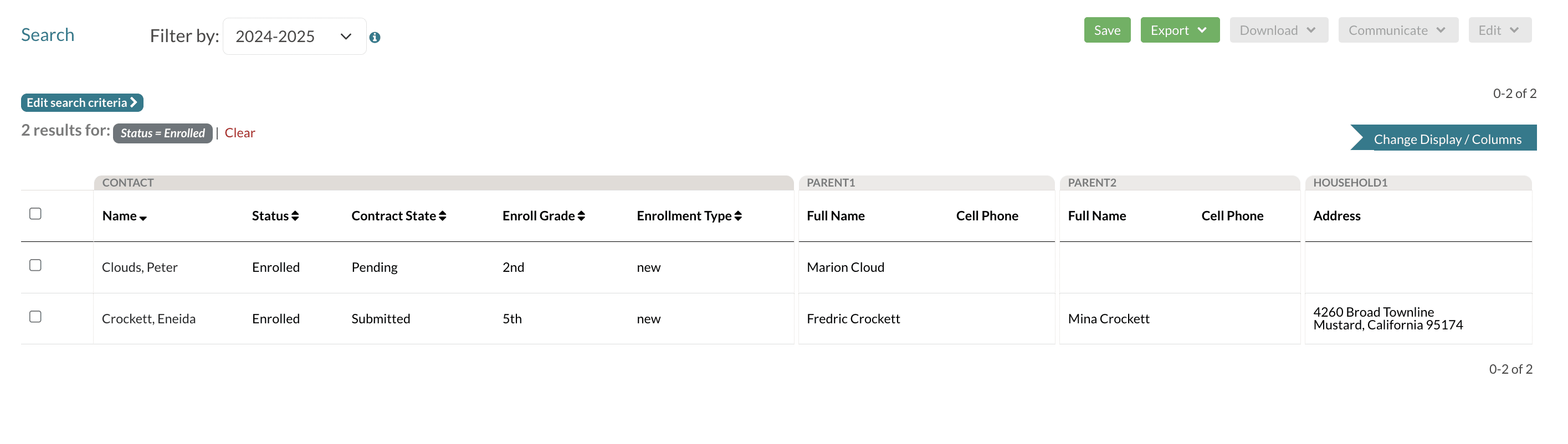 An example enrolled student directory search