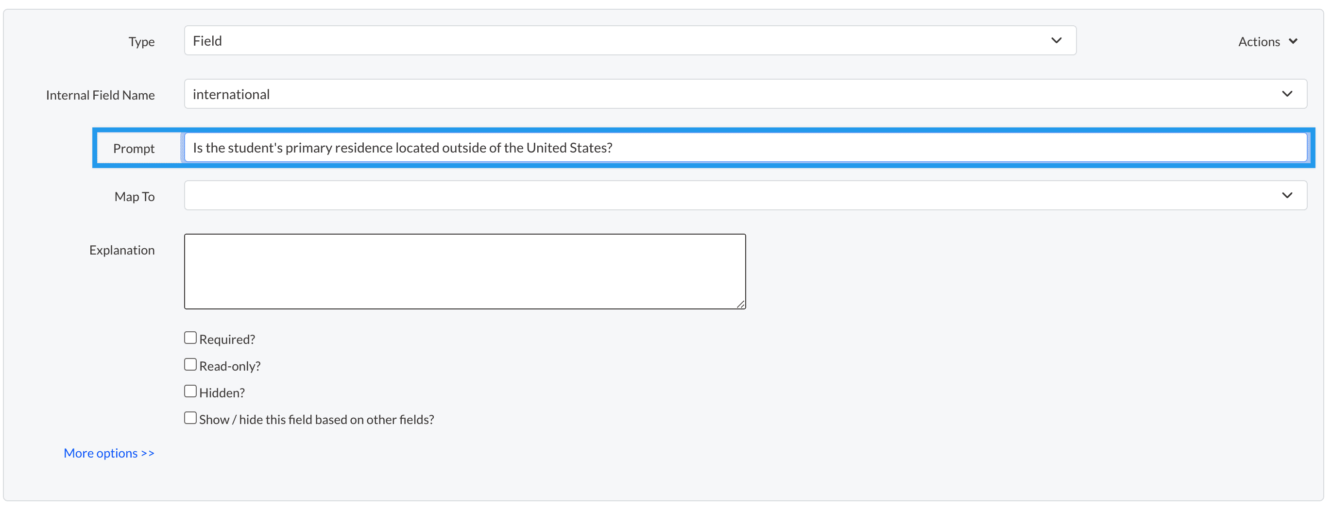 Example of adding a field within the advanced editor, with the Prompt section highlighted.