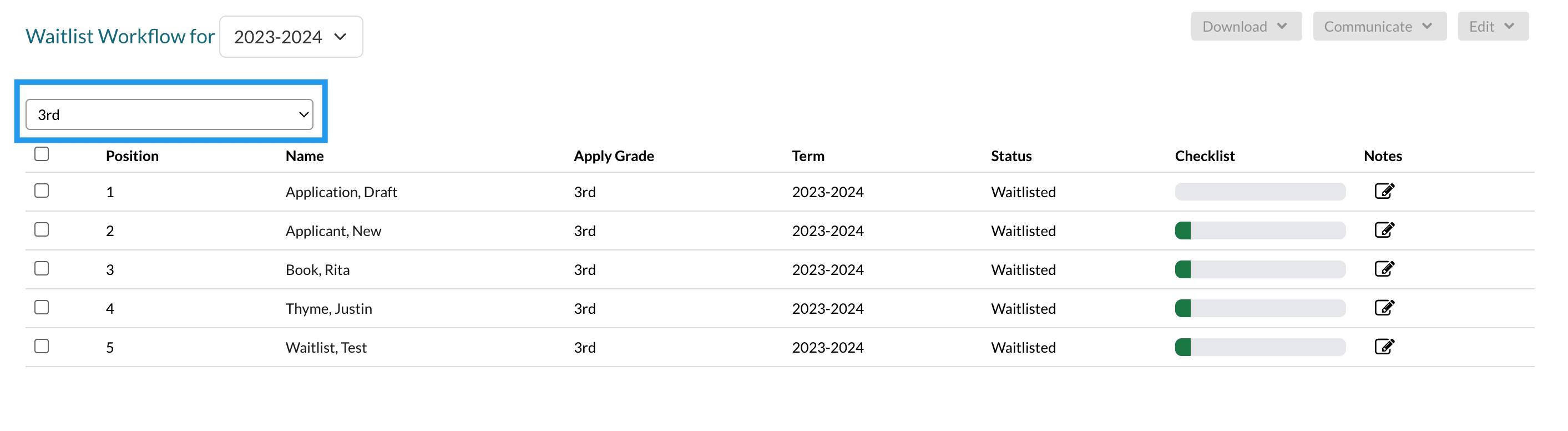 Grade picker on the waitlist page.