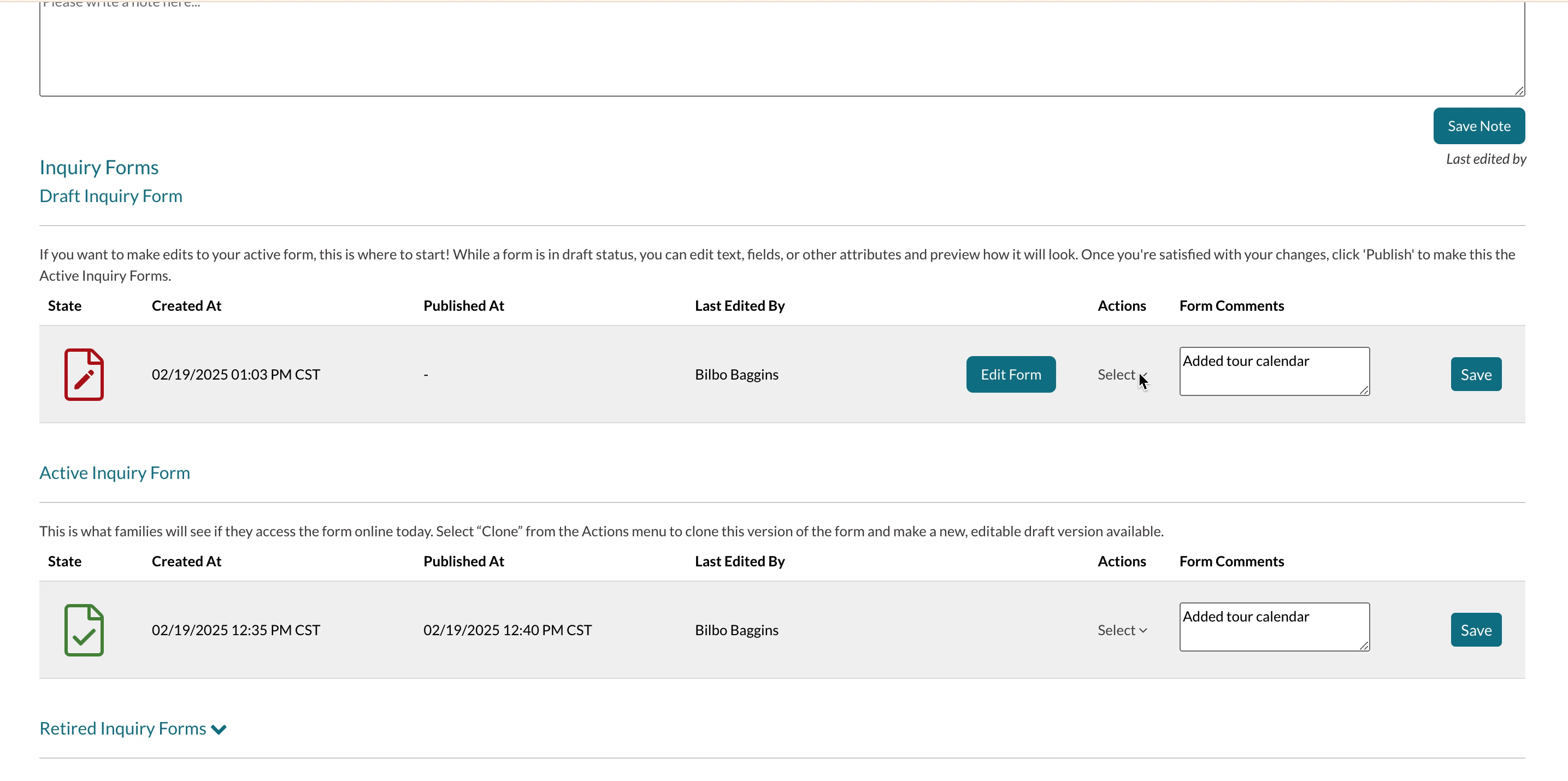 GIF of publishing an inquiry form