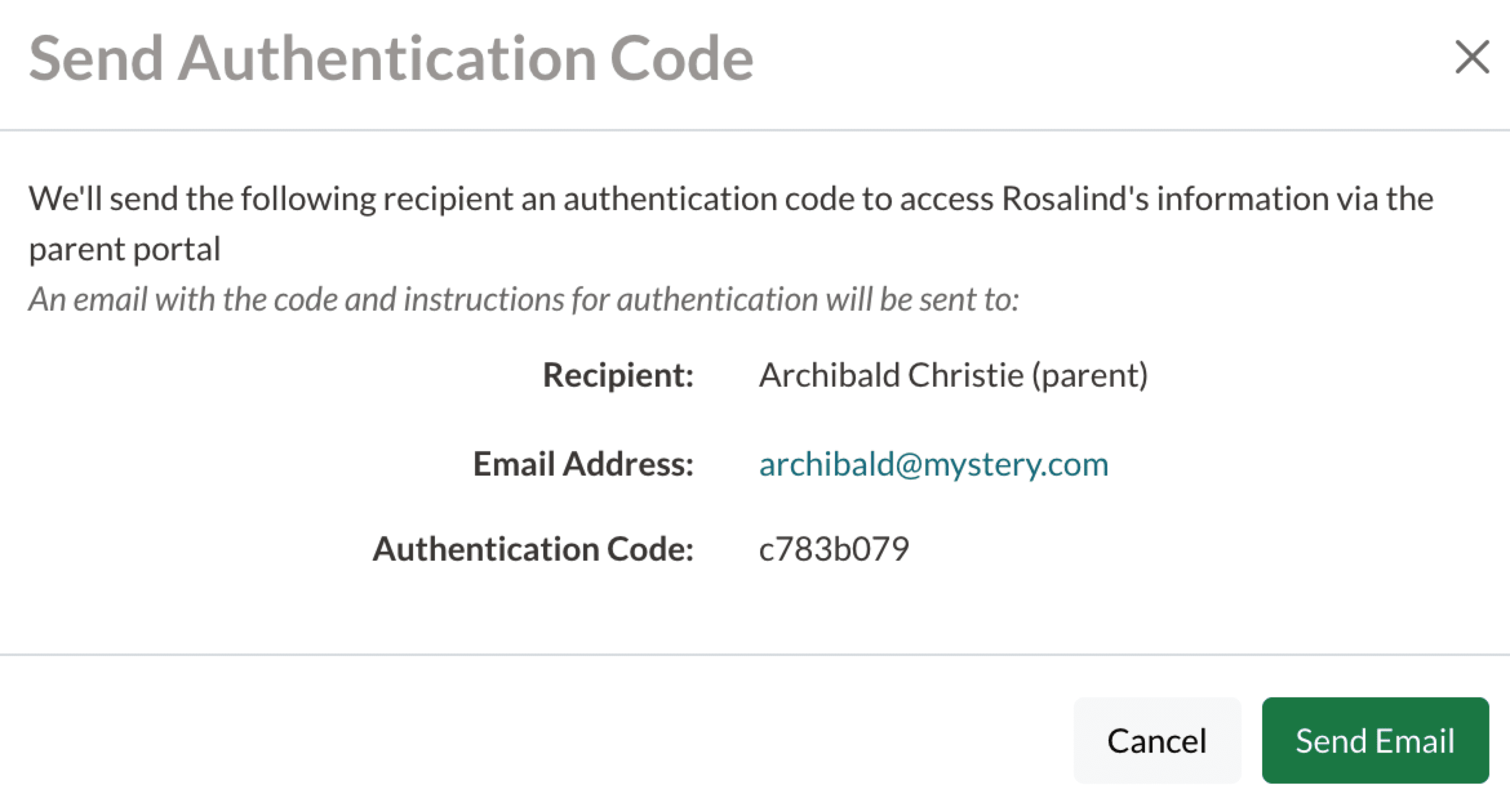 Send authentication Code Pop-Up