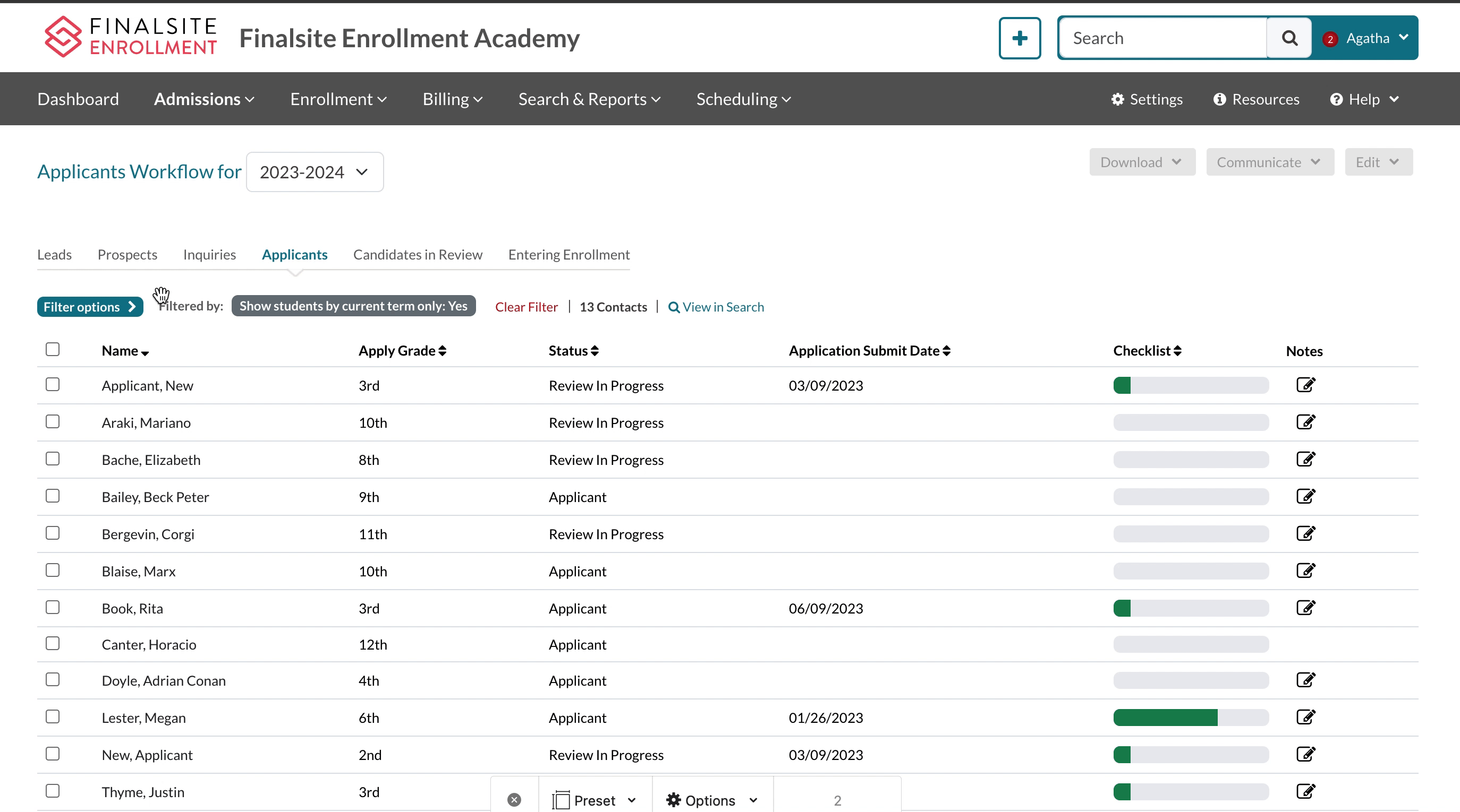 GIF of using the filter options on the Applicants Workflow page