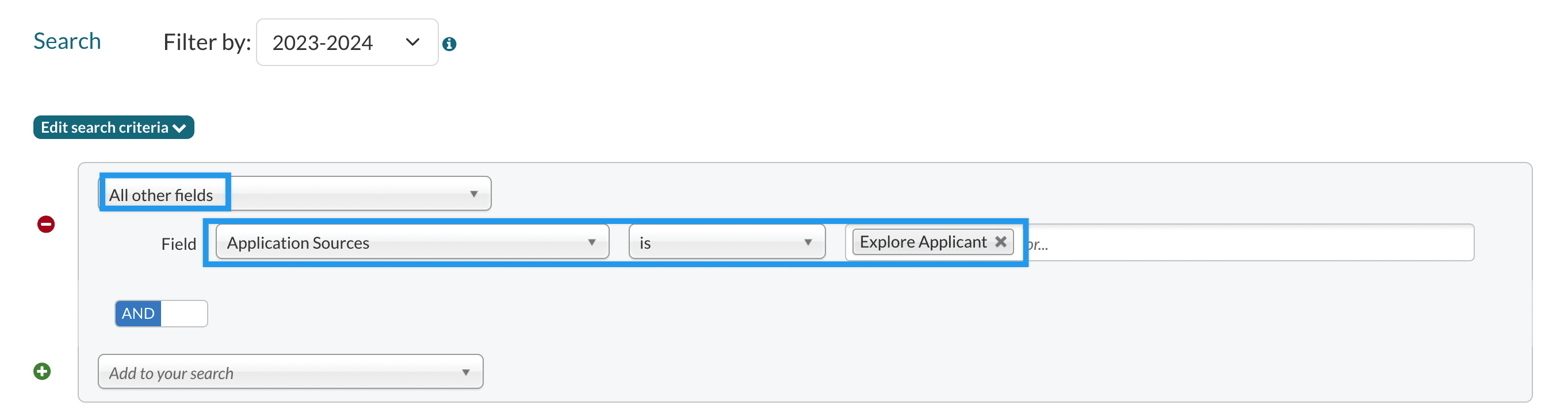 Search build example for an application source of Explore Applicant.