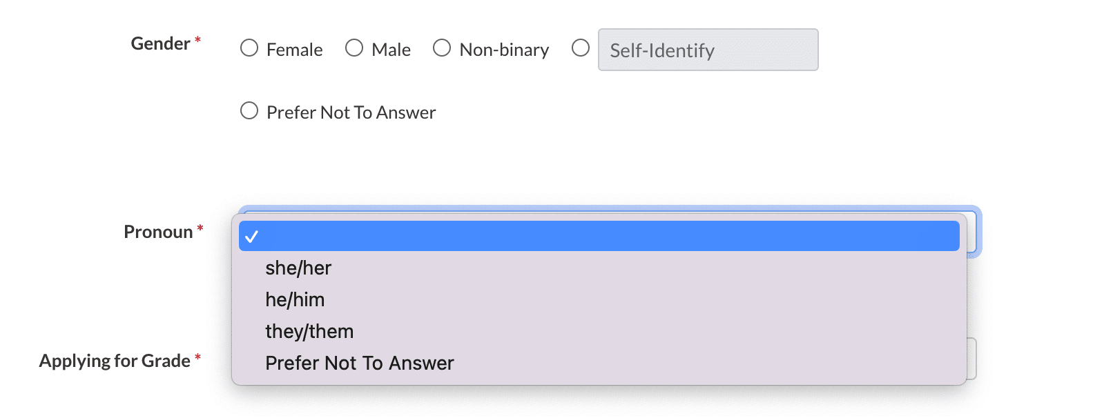 Gender Options on a form