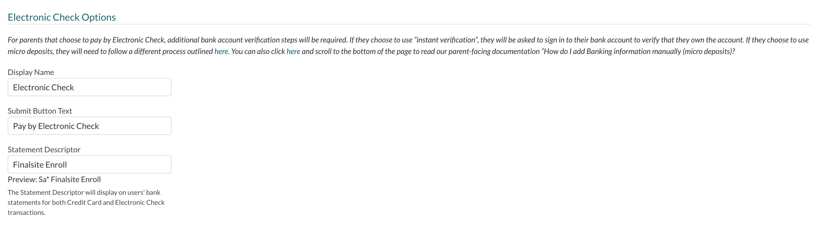 Electronic Check Options in the Payment Setup page.png